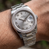 Rolex Datejust 36, Diamantlünette, Oyster, Ref. 116244, 02-2018, B+P