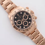 Rolex Daytona Chronograph, Black Dial, Diamant Indizes, Rosegold, Ref. 116505, B+P