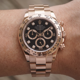 Rolex Daytona Chronograph, Black Dial, Diamant Indizes, Rosegold, Ref. 116505, B+P