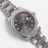 Rolex Datejust 41, Rhodium Brillant, Grau, Brillantbesetzt, Ref. 126334, B+P