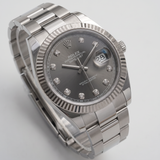 Rolex Datejust 41, Rhodium Brillant, Grau, Brillantbesetzt, Ref. 126334, B+P