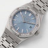 Audemars Piguet Royal Oak, 50th Anniversary, Ice Blue Dial, Diamond Bezel, Ref. 15551ST.ZZ.1356ST.01, 2022, B+P