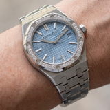 Audemars Piguet Royal Oak, 50th Anniversary, Ice Blue Dial, Diamond Bezel, Ref. 15551ST.ZZ.1356ST.01, 2022, B+P