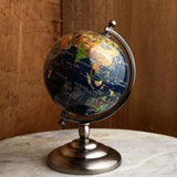 Gemstone Globe with Lapis Ocean on Antique Silver Stand - 7.25"