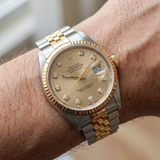 Rolex Datejust 36 Ref. 16233 Stahl/Gelbgold, Champagner Zifferblatt mit Diamantindizes, Jubilee