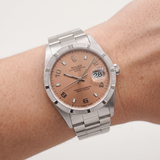 Rolex Oyster Perpetual Date 15210 (1999) – 34 mm, Edelstahl, Salmon Arabic Dial