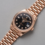 Rolex Day-Date 36 Ref. 118235 (2006) – Roségold, President-Armband, schwarzes Diamant-Zifferblatt