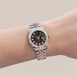 Rolex Lady-Datejust 26 Ref. 179171 (2009) – Stahl/Roségold, schwarzes Diamant-Zifferblatt