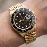 Rolex GMT Master II, Gelbgold, Jubilee, E-Serie, LC100, Ref. 16718, 02-1992, B+P