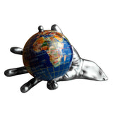 World In Your Hand - Gemstone Globe with Lapis Ocean Embraced with Antique Silver Base