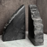 10" Black Petrified Wood Bookend Pair