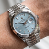 Rolex Day-Date 40, Platinum, Ice Blue Motif Dial, LC100, Ref. 228206, 11-2019, B+P