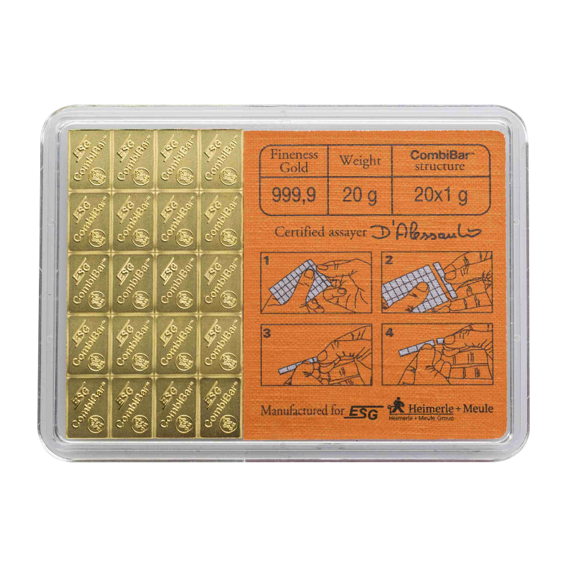 Combi bars - 20 g gold .9999 (20 x 1 g) Valcambi