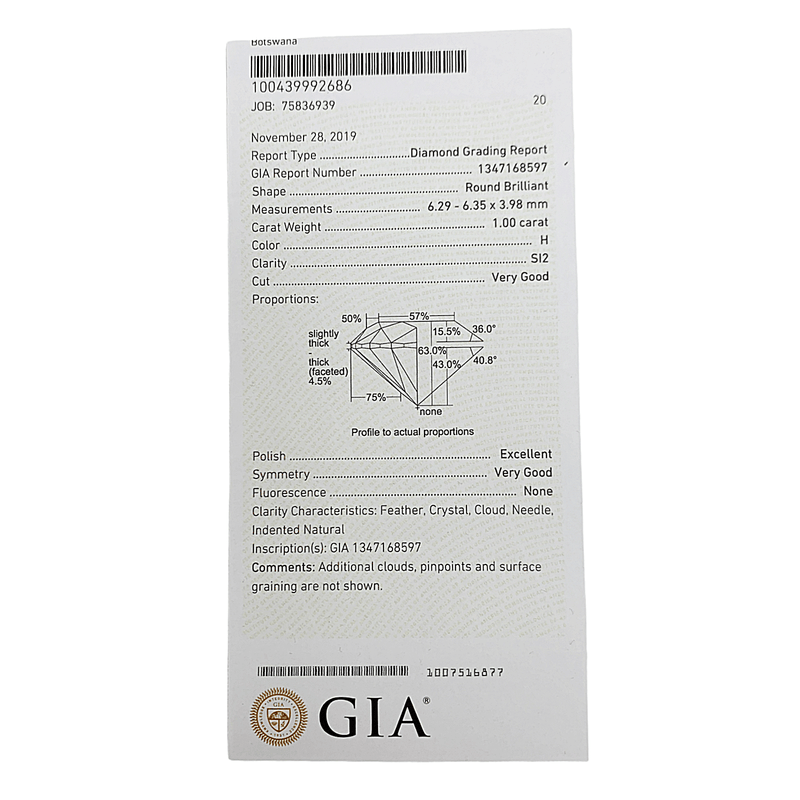 2.00ct  Diamond Earring +SI 2 Round Brilliant
