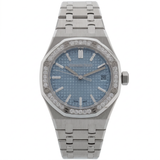 Audemars Piguet Royal Oak, 50th Anniversary, Ice Blue Dial, Diamond Bezel, Ref. 15551ST.ZZ.1356ST.01, 2022, B+P