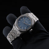 Audemars Piguet Royal Oak, 50th Anniversary, Ice Blue Dial, Diamond Bezel, Ref. 15551ST.ZZ.1356ST.01, 2022, B+P