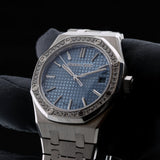 Audemars Piguet Royal Oak, 50th Anniversary, Ice Blue Dial, Diamond Bezel, Ref. 15551ST.ZZ.1356ST.01, 2022, B+P