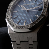 Audemars Piguet Royal Oak, 50th Anniversary, Ice Blue Dial, Diamond Bezel, Ref. 15551ST.ZZ.1356ST.01, 2022, B+P