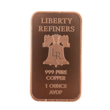 1 Ounce .999 Copper Bar 1G Liberty Refiners