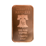 1 Ounce .999 Copper Bar 1G Liberty Refiners