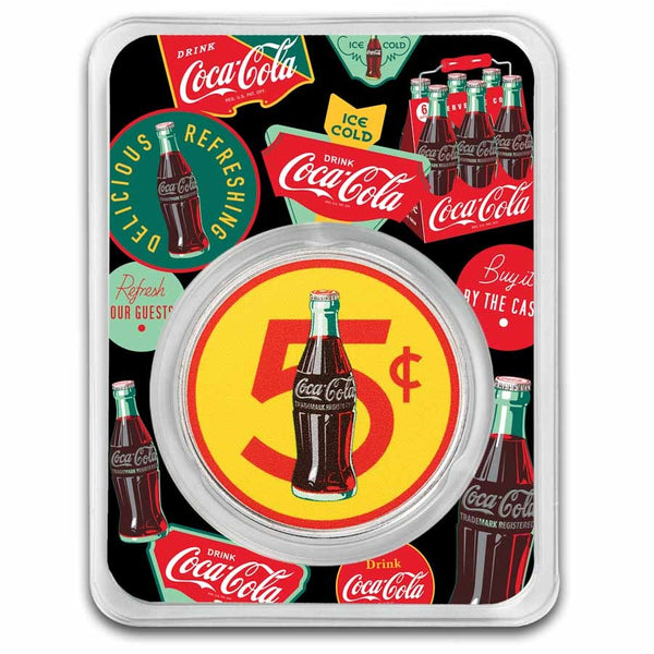 Coca-Cola® 1 oz Silver Colorized Round 5 cent Bottle (in TEP)