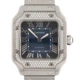 Santos de Cartier Blue Dial Diamond Bezel - W4SA0006