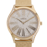Omega De Ville Trésor, Moonshine™‑Gold, Snow-Setting 768 Diamanten, Ref. 428.55.36.60.99.002, 2022, B+P
