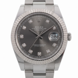 Rolex Datejust 41, Rhodium Brillant, Grau, Brillantbesetzt, Ref. 126334, B+P