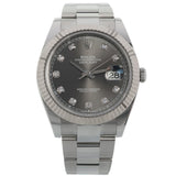 Rolex Datejust 41, Rhodium Brillant, Grau, Brillantbesetzt, Ref. 126334, B+P