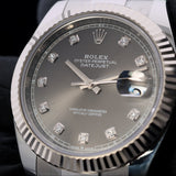 Rolex Datejust 41, Rhodium Brillant, Grau, Brillantbesetzt, Ref. 126334, B+P