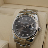 Rolex Datejust 41, Rhodium Brillant, Grau, Brillantbesetzt, Ref. 126334, B+P