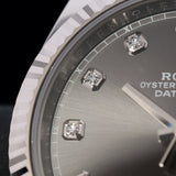 Rolex Datejust 41, Rhodium Brillant, Grau, Brillantbesetzt, Ref. 126334, B+P