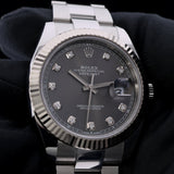 Rolex Datejust 41, Rhodium Brillant, Grau, Brillantbesetzt, Ref. 126334, B+P