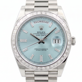Rolex Day-Date 40, Platinum, Diamonds, Ref. 228396TBR, partially glued, B+P