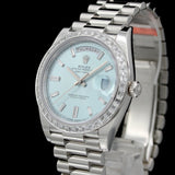 Rolex Day-Date 40, Platinum, Diamonds, Ref. 228396TBR, partially glued, B+P