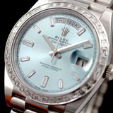 Rolex Day-Date 40, Platinum, Diamonds, Ref. 228396TBR, partially glued, B+P