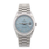 Rolex Day-Date 40, Platinum, Ice Blue Motif Dial, LC100, Ref. 228206, 11-2019, B+P