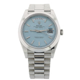Rolex Day-Date 40, Platinum, Ice Blue Motif Dial, LC100, Ref. 228206, 11-2019, B+P