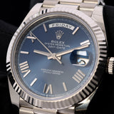 Rolex Day-Date 40, Weißgold, Blue Roman Dial, Ref. 228239, 2021, B+P