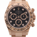 Rolex Daytona Chronograph, Black Dial, Diamant Indizes, Rosegold, Ref. 116505, B+P