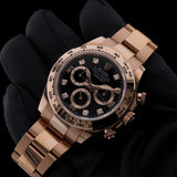 Rolex Daytona Chronograph, Black Dial, Diamant Indizes, Rosegold, Ref. 116505, B+P