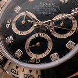 Rolex Daytona Chronograph, Black Dial, Diamant Indizes, Rosegold, Ref. 116505, B+P
