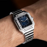 Santos de Cartier Blue Dial Diamond Bezel - W4SA0006