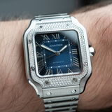 Santos de Cartier Blue Dial Diamond Bezel - W4SA0006